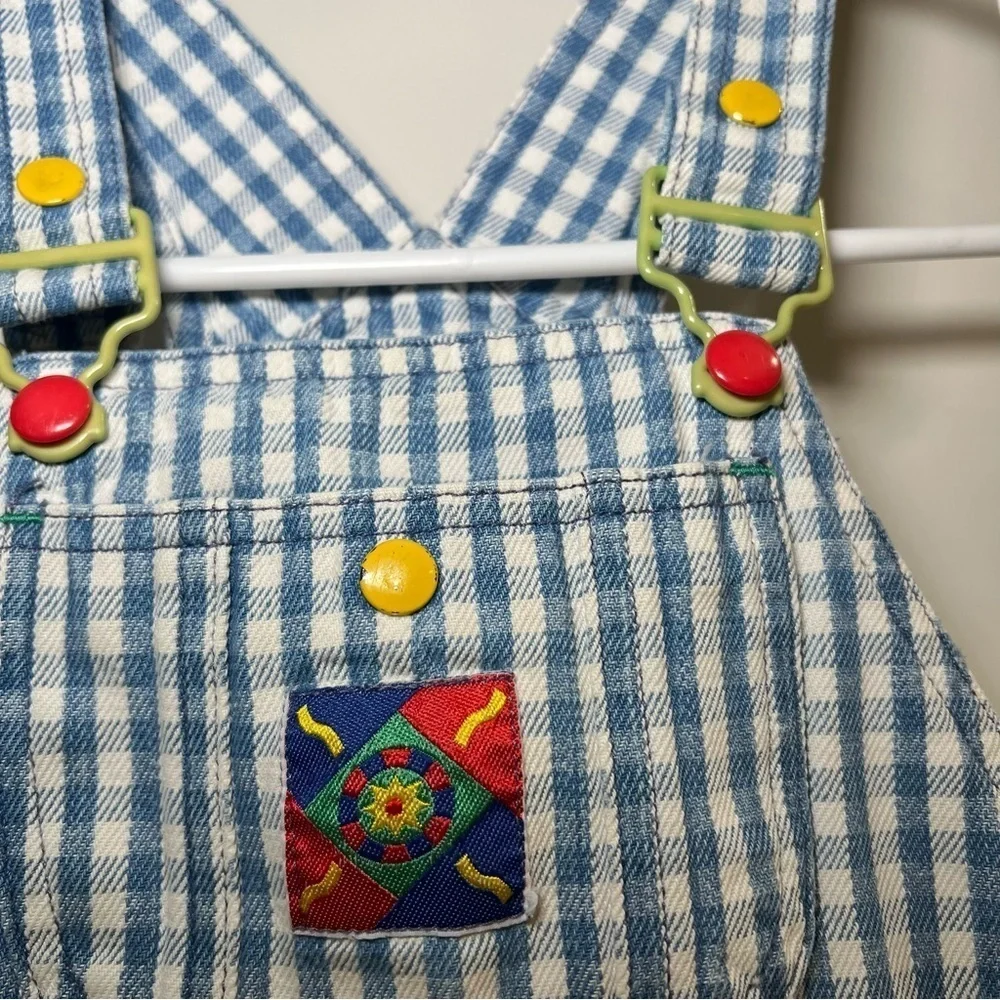 Gymboree Vintage 2T-3T Small 1970 Sports Blue/White Check Shortalls Baseball